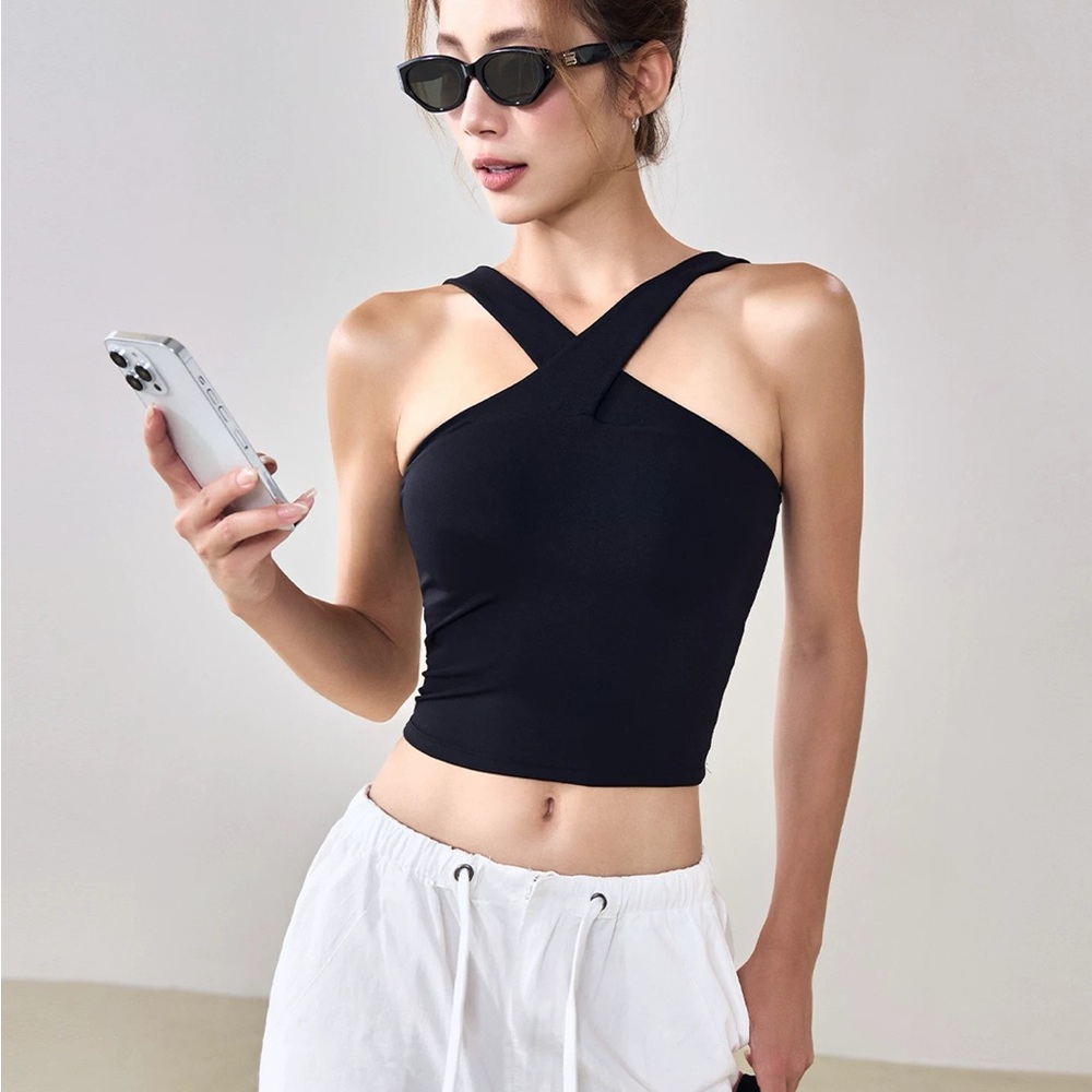 Black Cross-Strap Crop Top